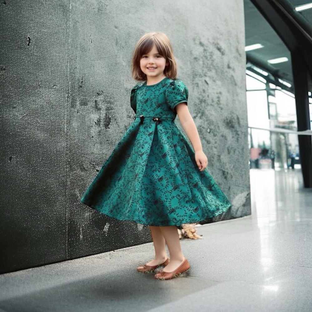 Ruth Of Carolina Green and Black Velvet Floral Dress